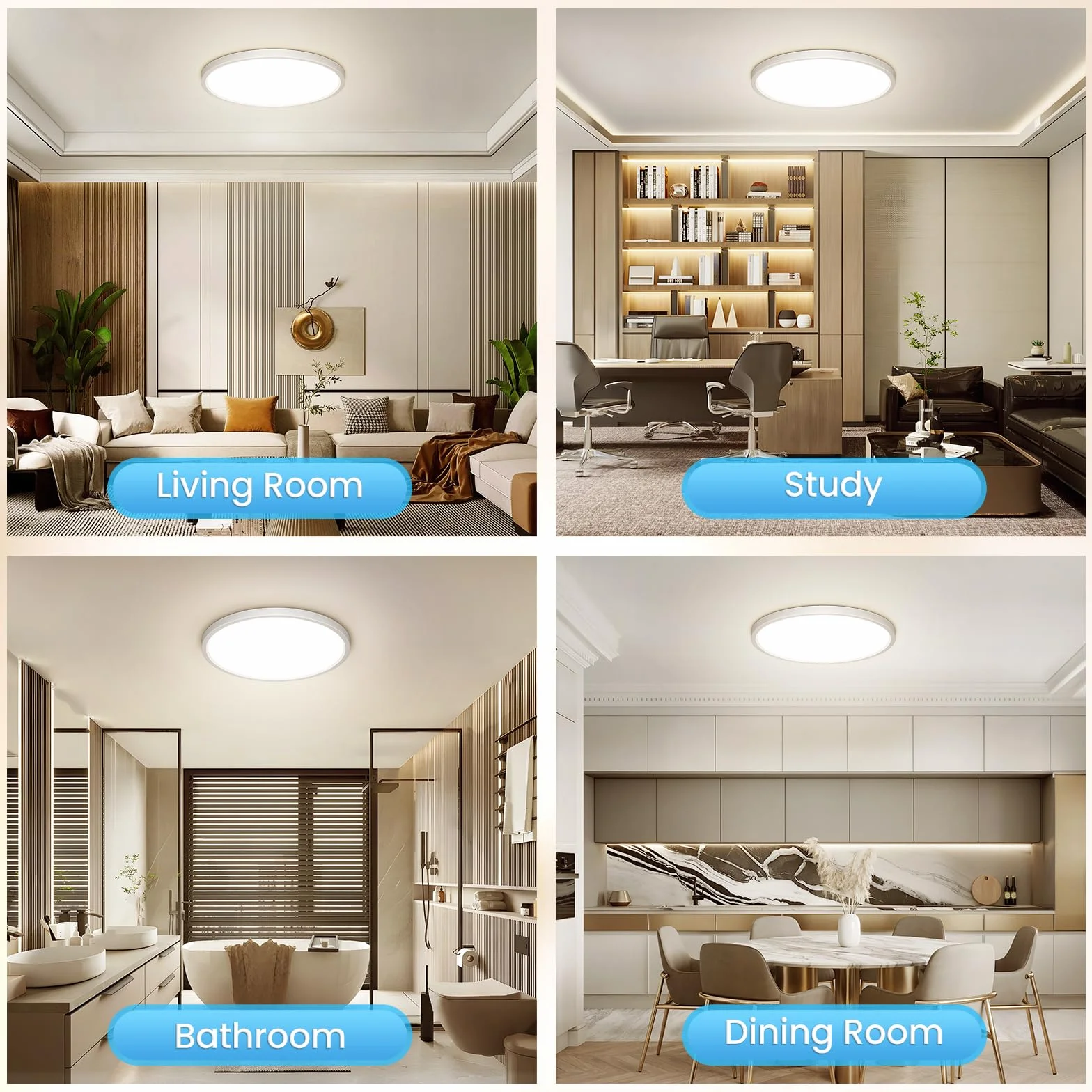 NIBSHOOM Lampa Sufitowa LED 24W 4000K IP44 Wodoodporna 2400LM Ø300mm