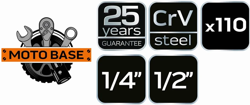 NEO TOOLS Zestaw 110 kluczy nasadowych 1/2" i 1/4" ze stali chromowo-wanadowej 72 zęby Torx