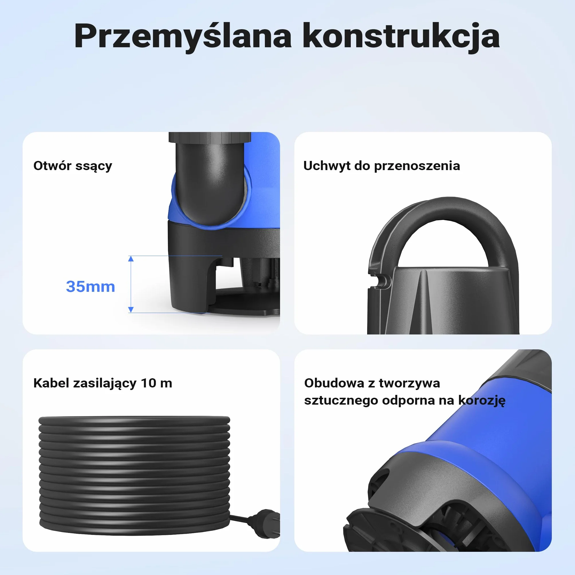 Pompa zanurzeniowa do brudnej wody 550 W 10500 l/h pompa głębinowa ogrodowa do studni
