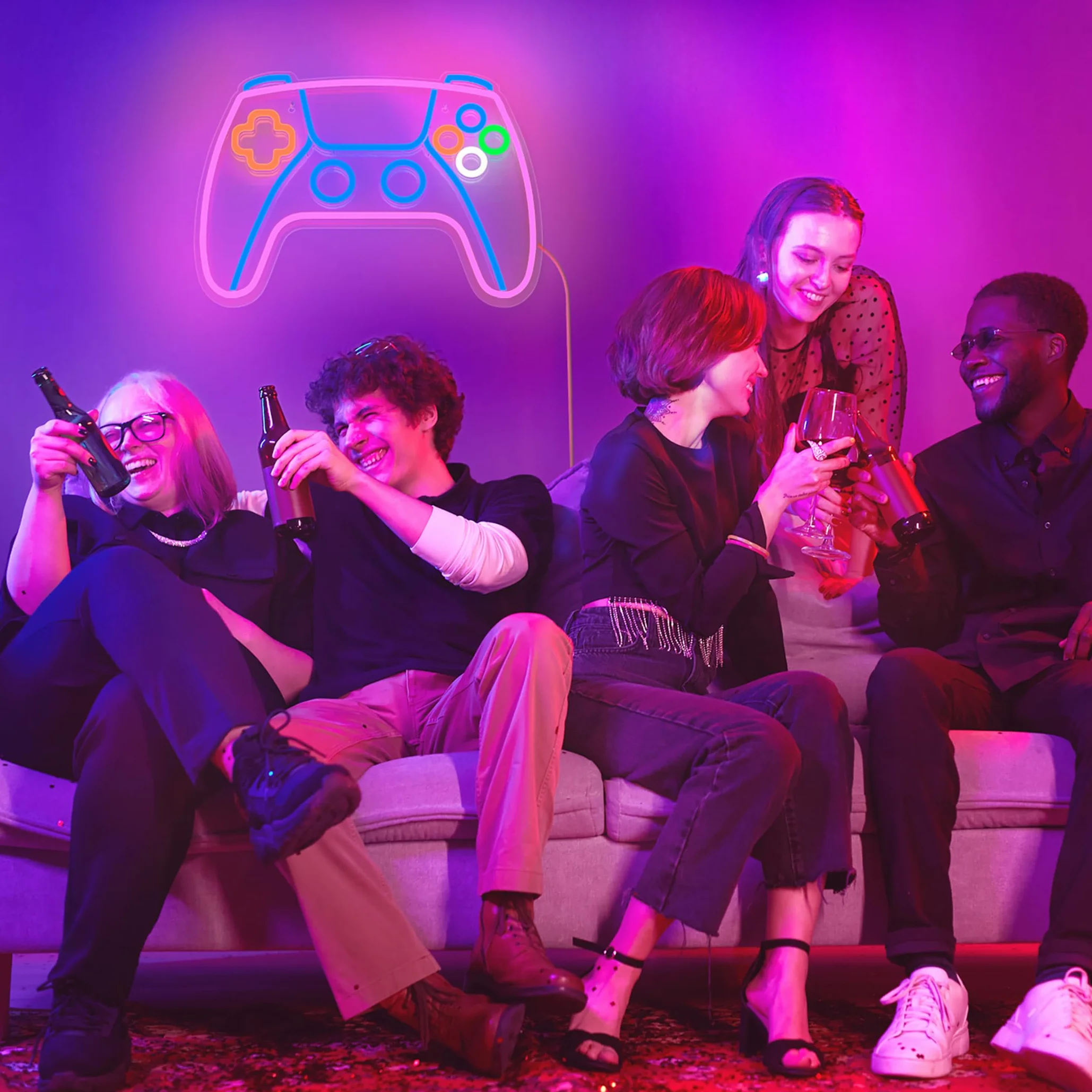 Neonowy znak gamingowy Kosker KO-P5273 LED RGB, dekoracja ścienna w kształcie gamepada, 9 świateł