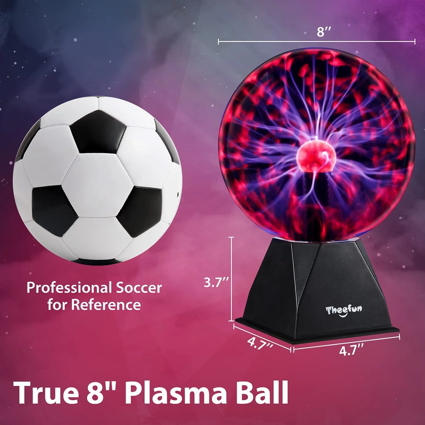 Theefun Kula plazmowa, magiczna kula plazmowa, świecąca kula elektrostatyczna, wrażliwa na dotyk, migająca, pedagogiczna lampa plazmowa, efekty świetlne, czerwona