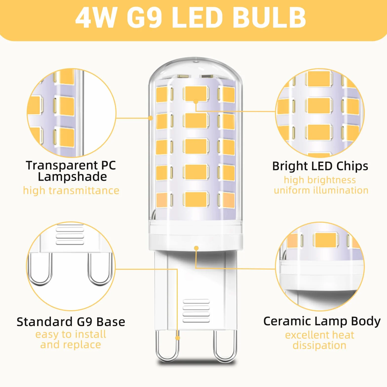 Akynite Żarówki LED G9 4W 4000K 400lm AC220-240V 6 sztuk