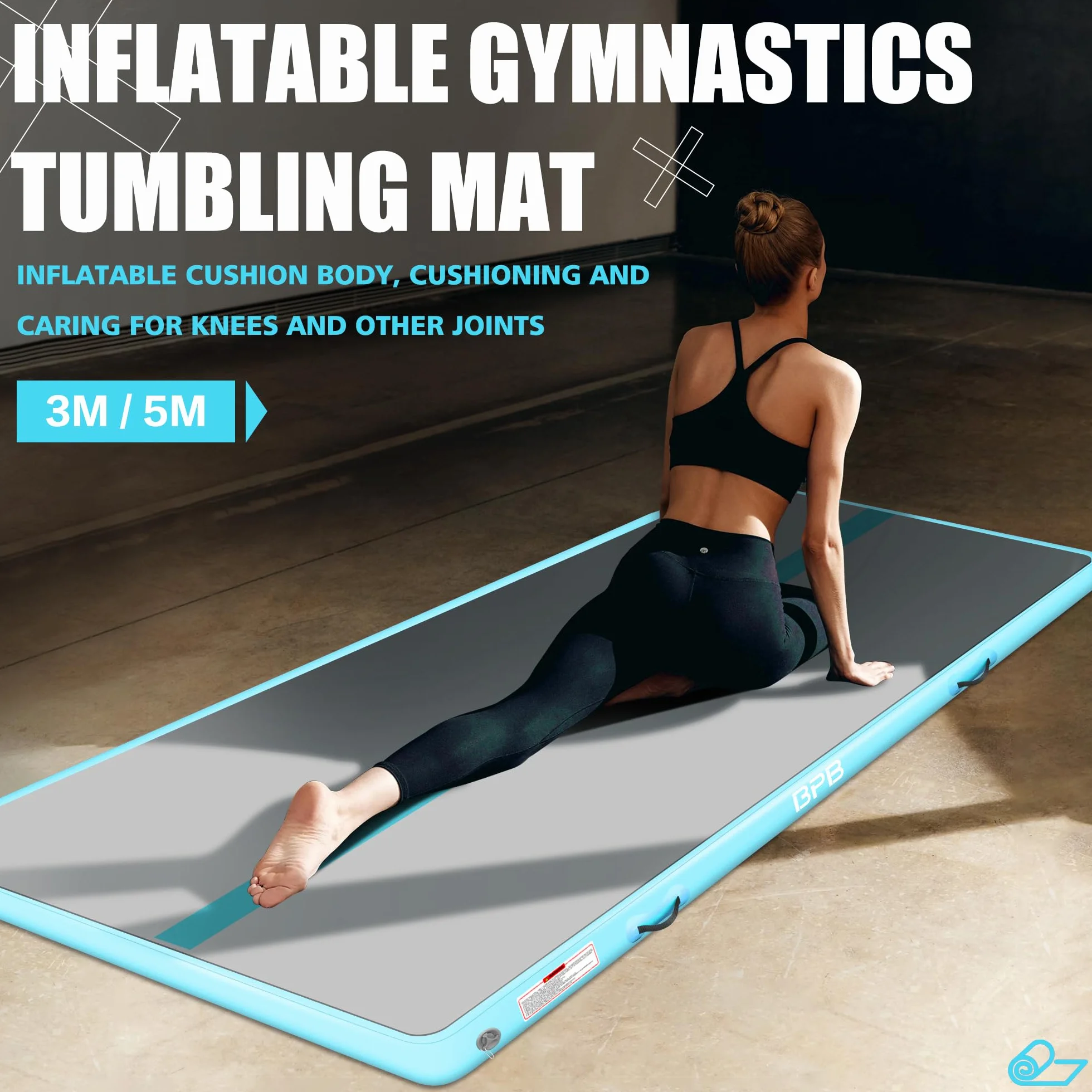 BPB Air Matte Track Tumbling Mata Gimnastyczna, 3 m, Nadmuchiwana do Treningu i Ćwiczeń, 10 cm Wysokości, z Pompką, do Domu, Gimnastyki, Cheerleadingu, Jogi