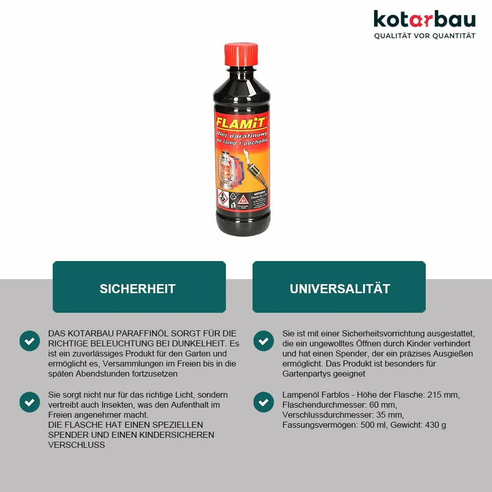 KOTARBAU Nafta do lamp olejowych 500 ml olej do pochodni ogrodowych bezbarwny