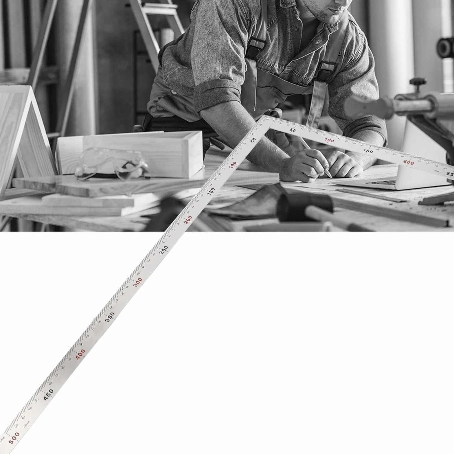 Kwadrat Stolarski Stal Nierdzewna 500x250mm Linijka Kątowa 90 Stopni Profesjonalne Narzędzie Pomiarowe