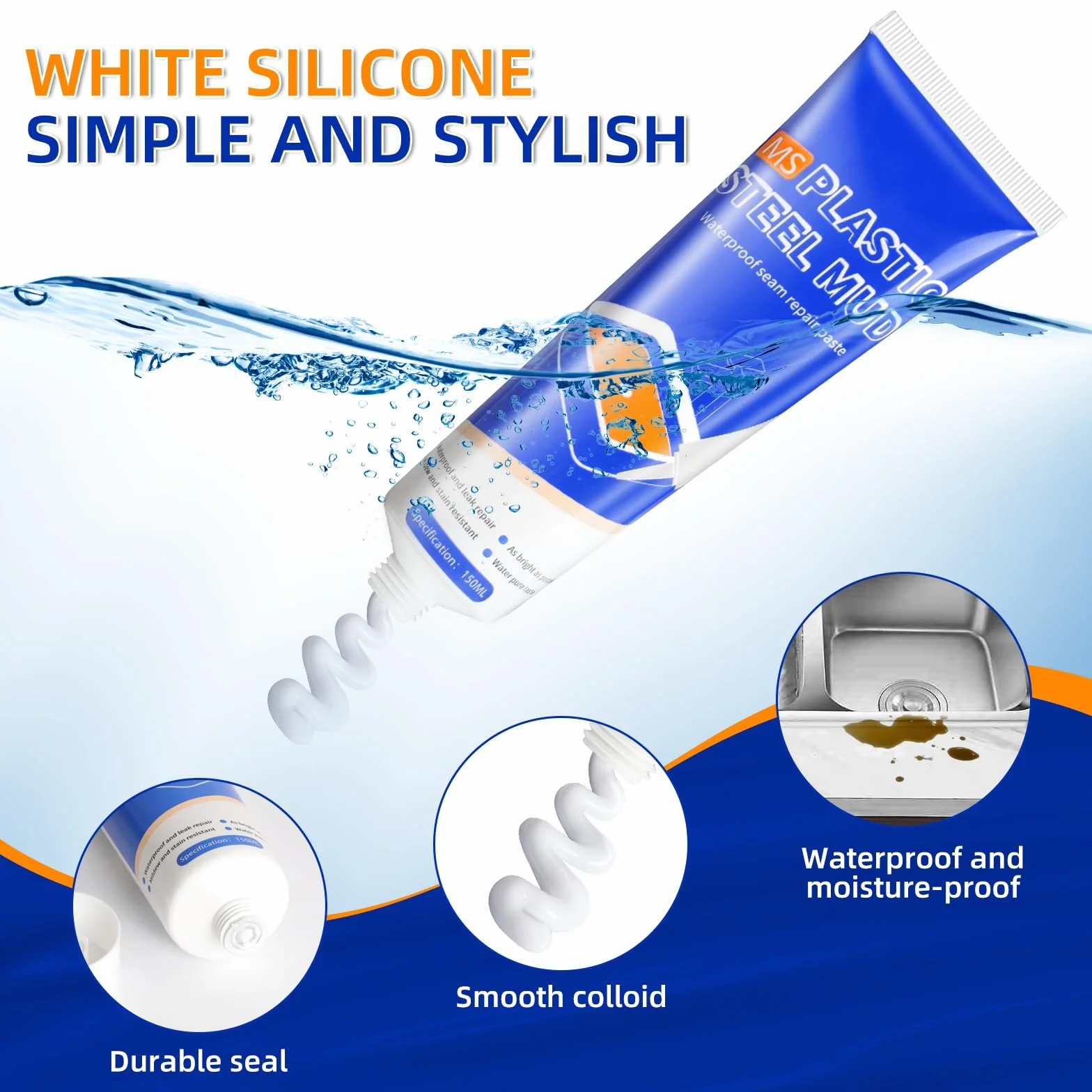 Silikon sanitarny biały wodoodporny 150 ml do łazienki kuchni prysznica