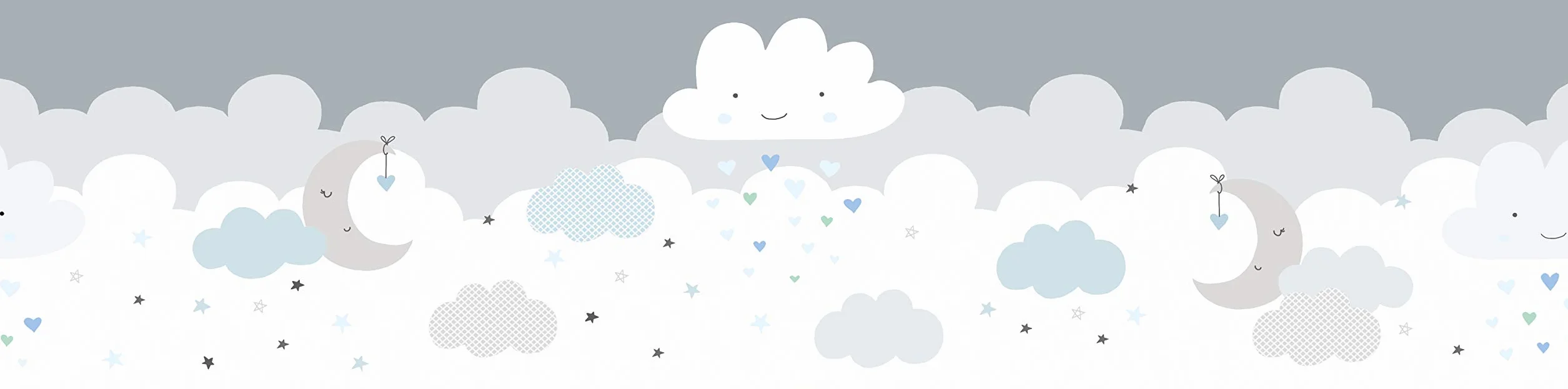 A.S. Création Dreamy Sky selbstklebende Wandbordüre mit Wolken für Baby- und Kinderzimmer, weiß hellgrau hellblau