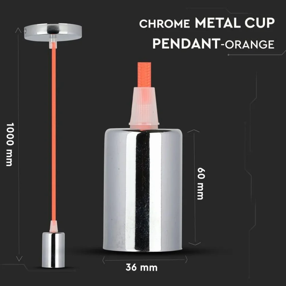V-TAC VT-7338 Lampa Wisząca Chrom E27 Pomarańczowy 60mm