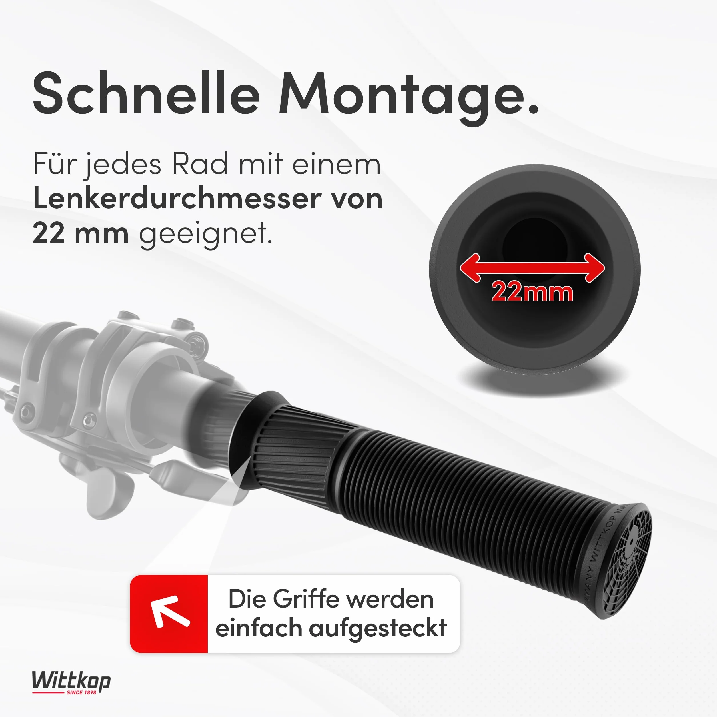 Wittkop Standardowe uchwyty do kierownicy rowerowej o ergonomicznym wzornictwie i komforcie 2-strefowym | uchwyty MTB Made in Germany I odporne na promieniowanie UV i warunki atmosferyczne, z efektem