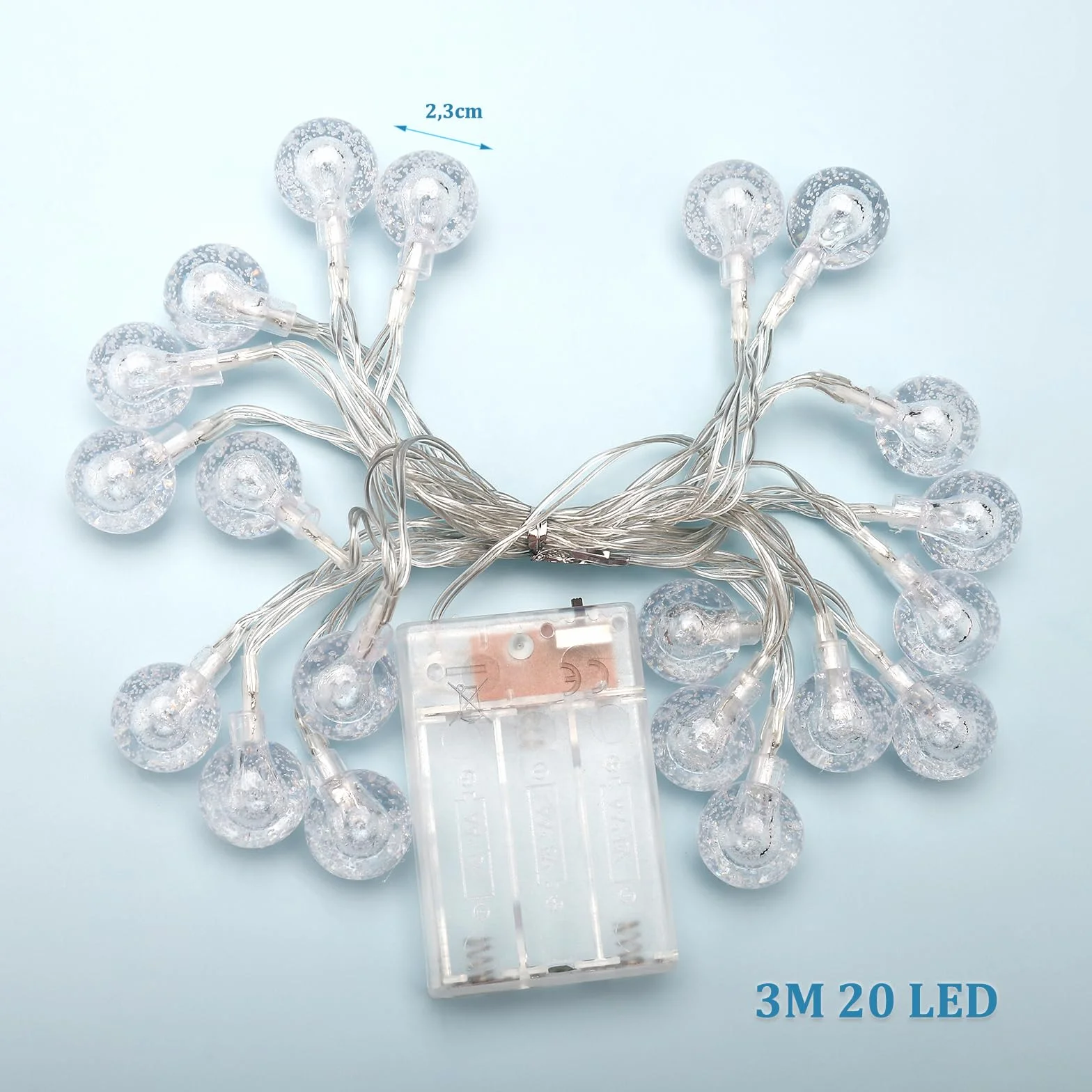 ENLACE Łańcuch świetlny z kulkami LED, 3 m, 20 diod LED, ciepła biel, średnica 2,3 cm, łańcuch świetlny na wesele, balkon, Boże Narodzenie, do sypialni, na imprezę, do dekoracji wewnątrz i na zewnątrz