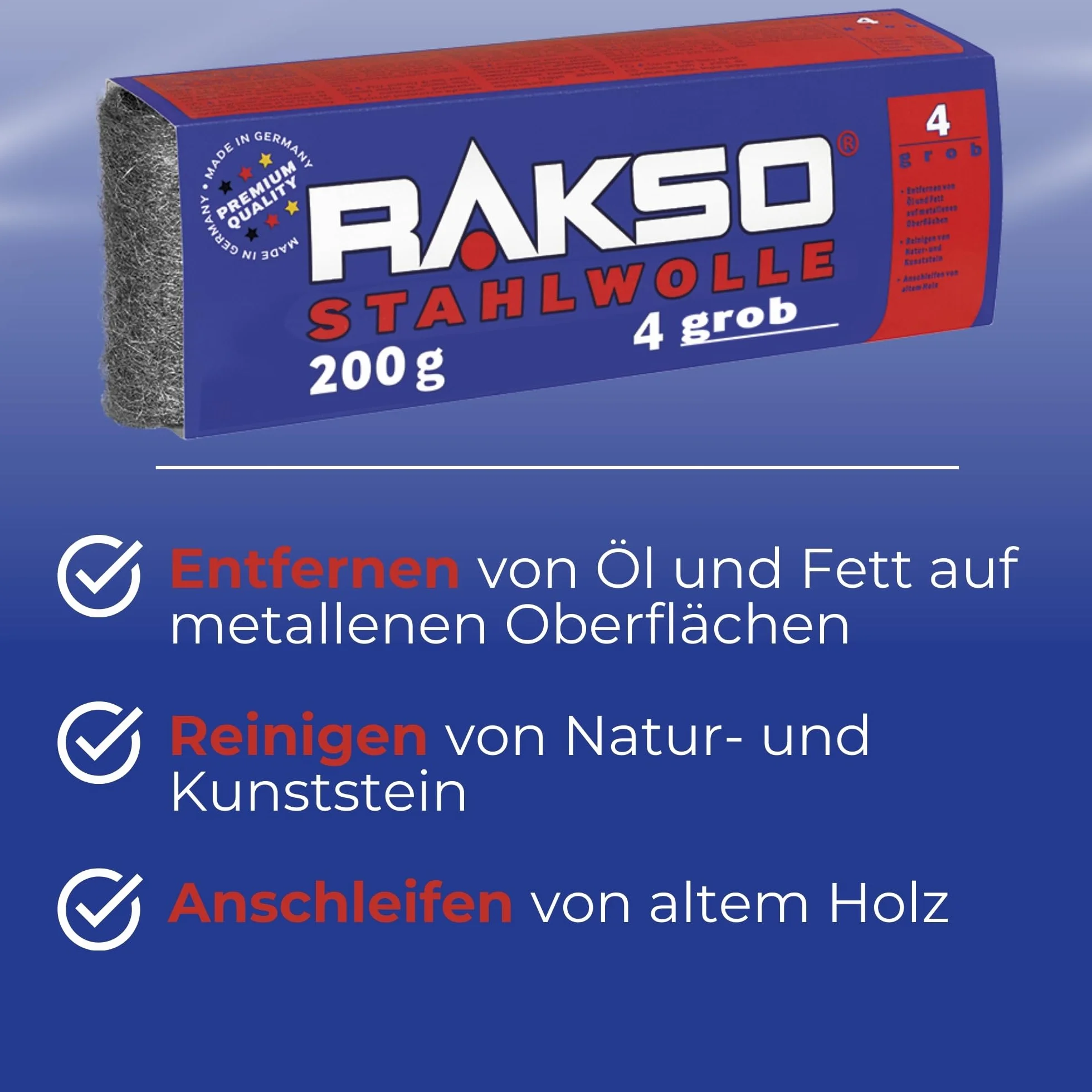 Wełna stalowa granulacja 4 gruboziarnista 200g RAKSO