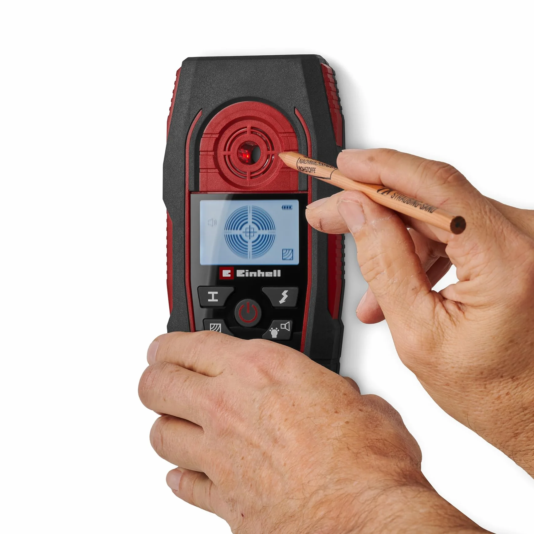 Einhell TE-MD 80 cyfrowe urządzenie śledzące 80 mm głębokość lokalizacji linia energetyczna metal nieżelazny drewno LCD