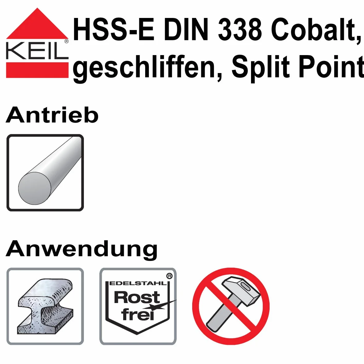 KEIL 307 501 110 asortyment wierteł do metalu HSS-E DIN 338 kobalt, szlifowany, Split Point, 19-częściowy Ø 1,0-10,0 mm