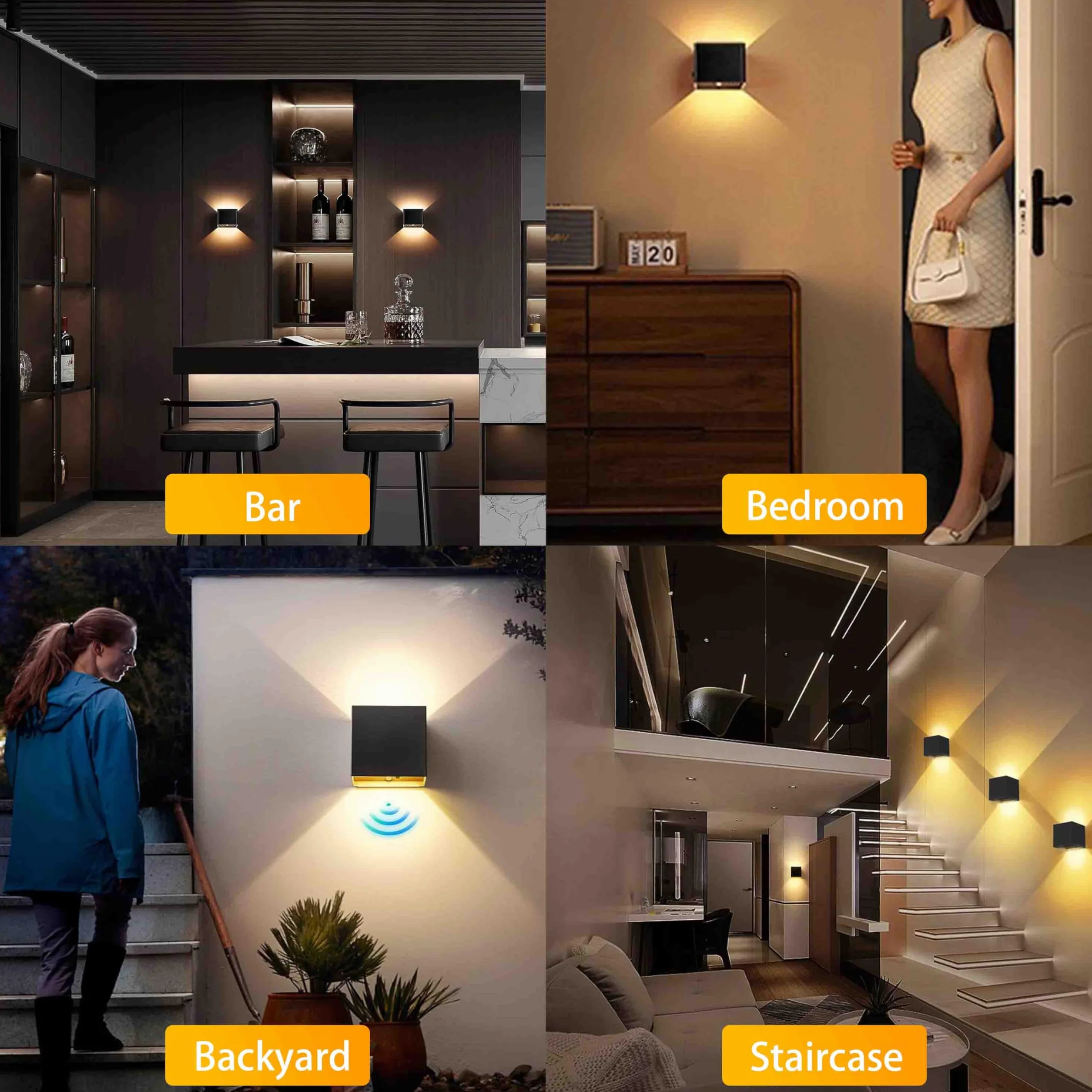 Lampy ścienne LED z czujnikiem ruchu 2 szt. Bezprzewodowa regulowany kąt wiązki czarna