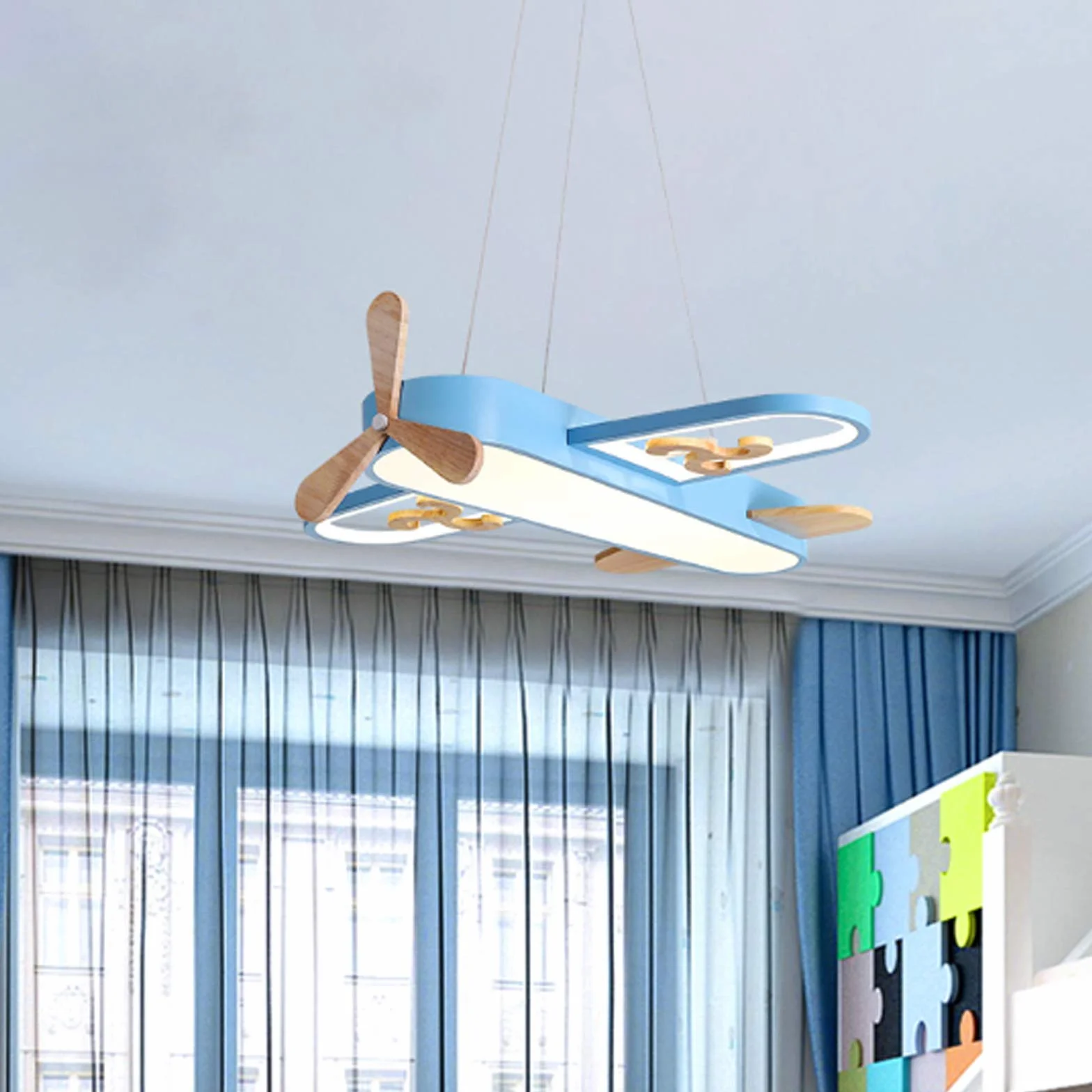 Lampa sufitowa LED do pokoju dziecięcego samolot ściemniana pilot zdalnego sterowania