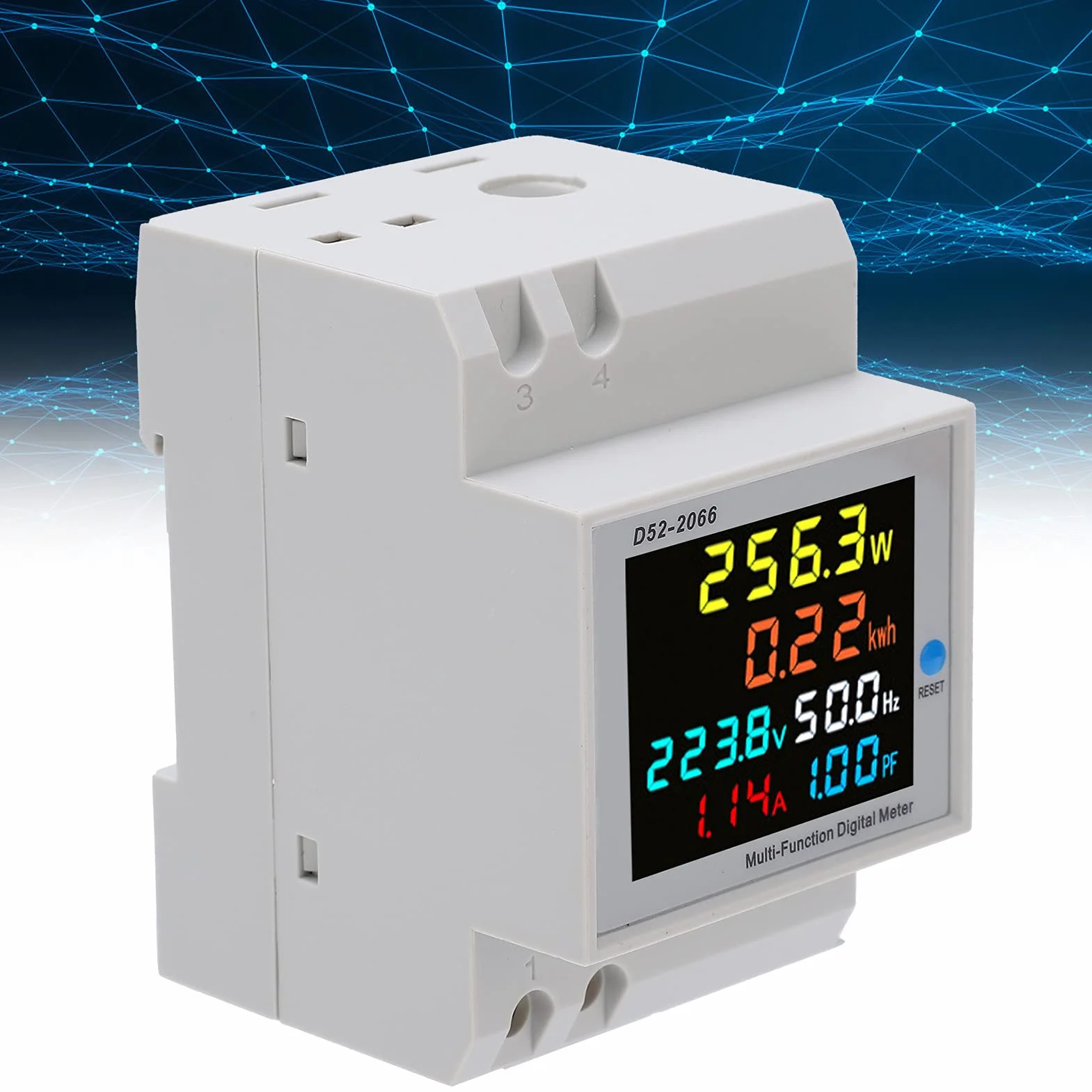 D52 2066 Watowy Licznik Godzin Kolorowy Ekran LCD Wbudowany Transformator Monitorowanie Elektryczne Jednofazowy Licznik Energii AC40.0 do 300.0V