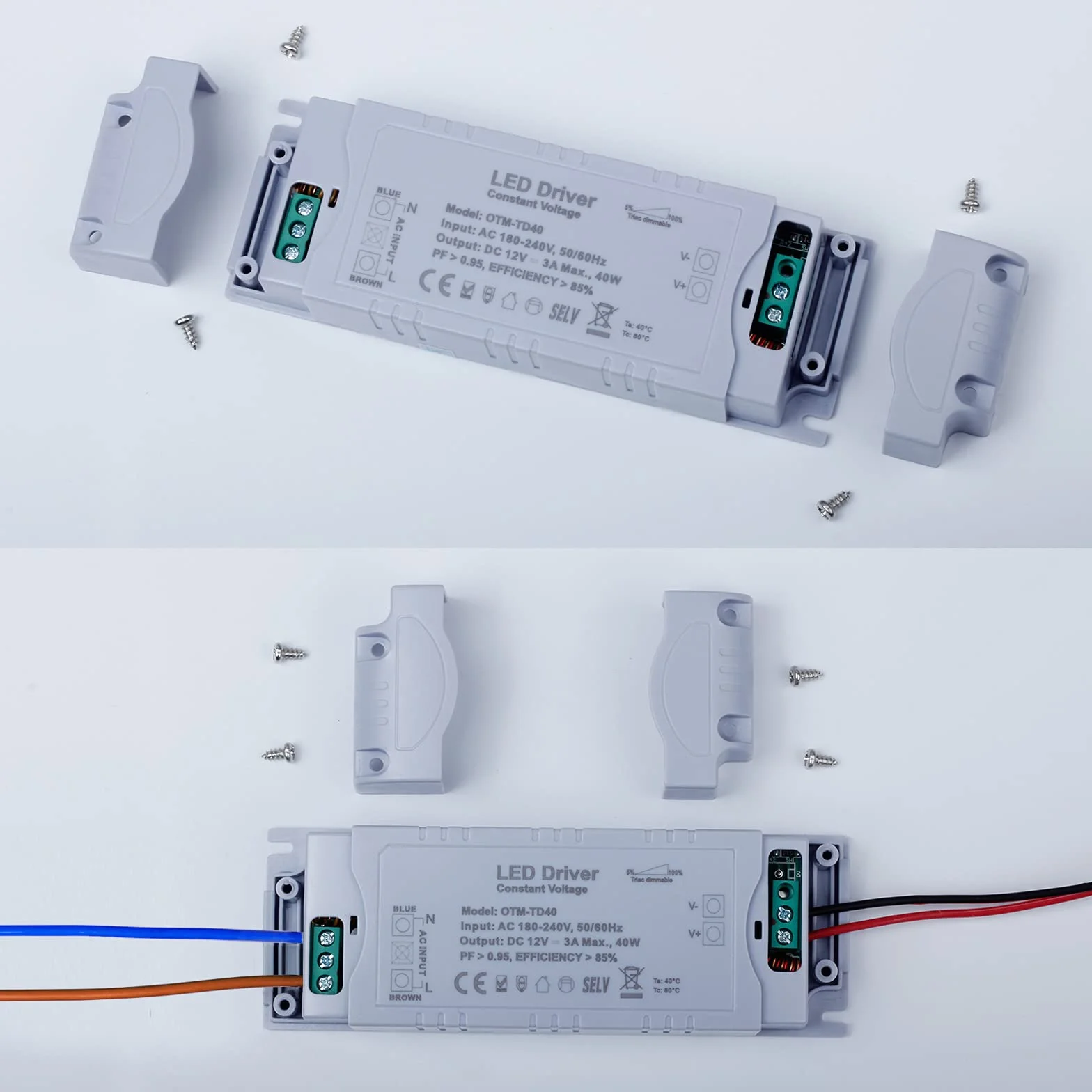 REYLAX Transformator 220 V, 12 V do ściemniania Led, zasilacz 12 V, 3,33 A, 40 W, transformator niskiego napięcia AC na DC, sterownik Led stałego napięcia, do taśm Led i lamp Led