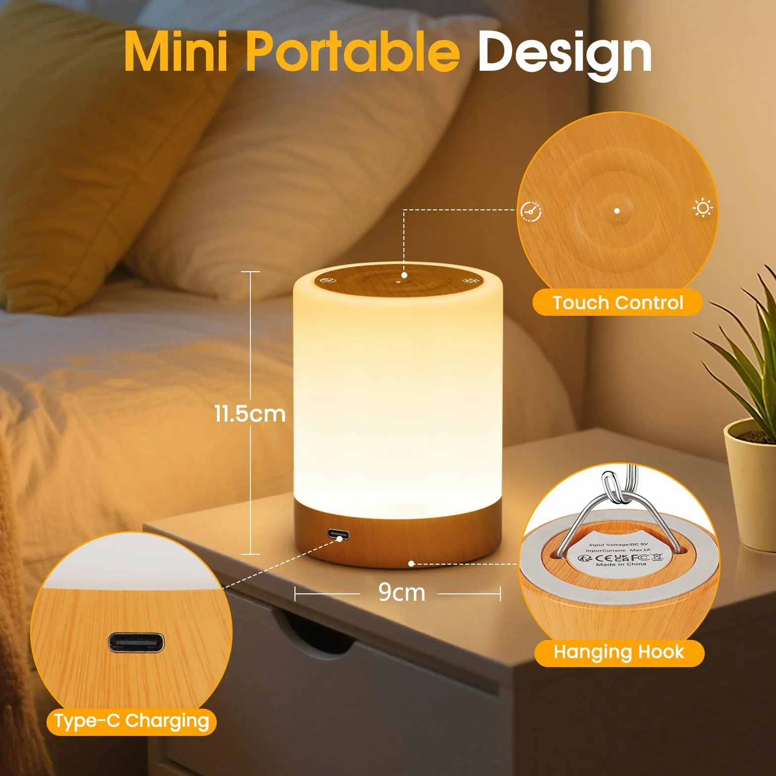 Lampka nocna LED dotykowa 256 kolorów ściemniana USB timer pamięć dla dzieci