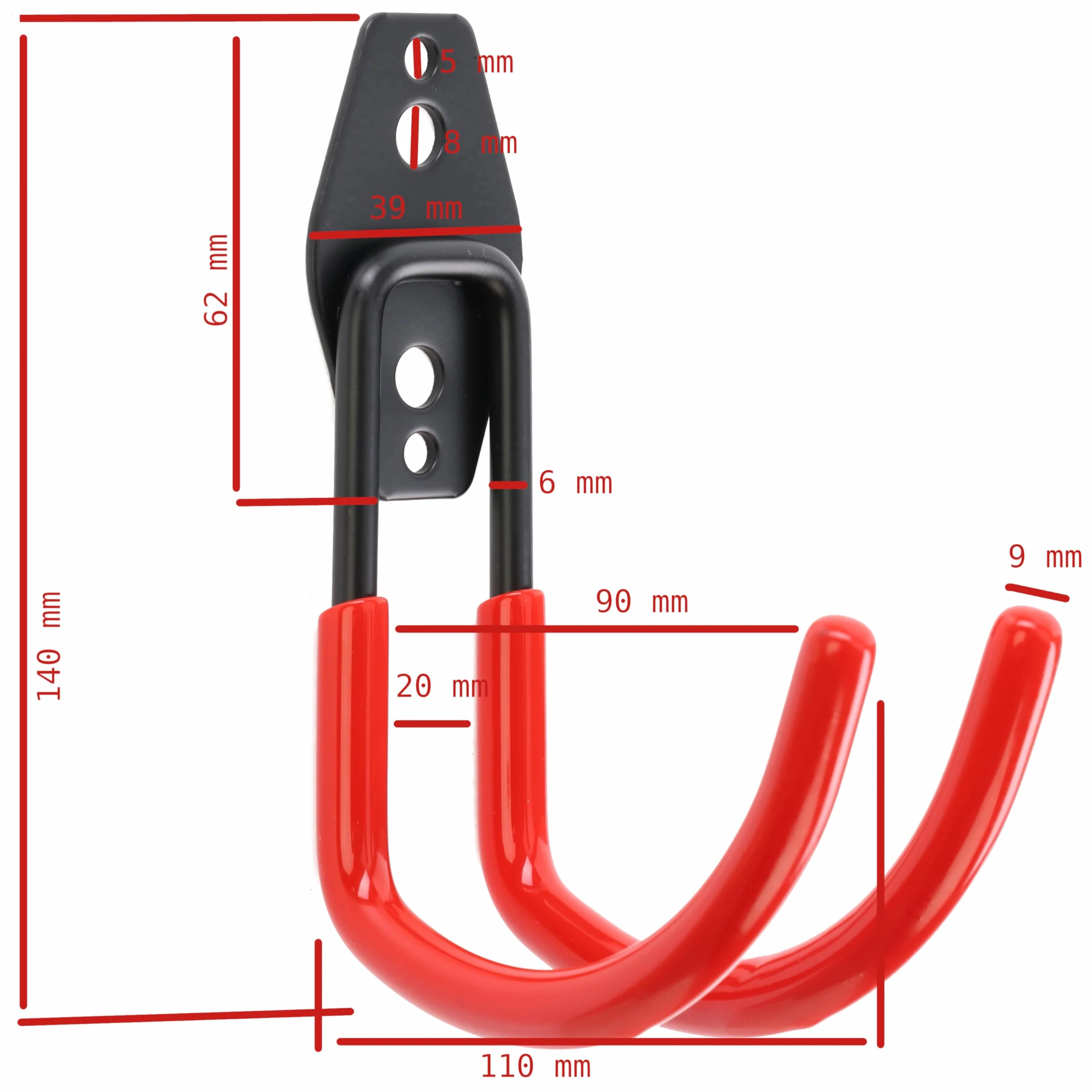 Haczyk ścienny podwójny 11 cm nośność 30 kg do narzędzi ogrodowych