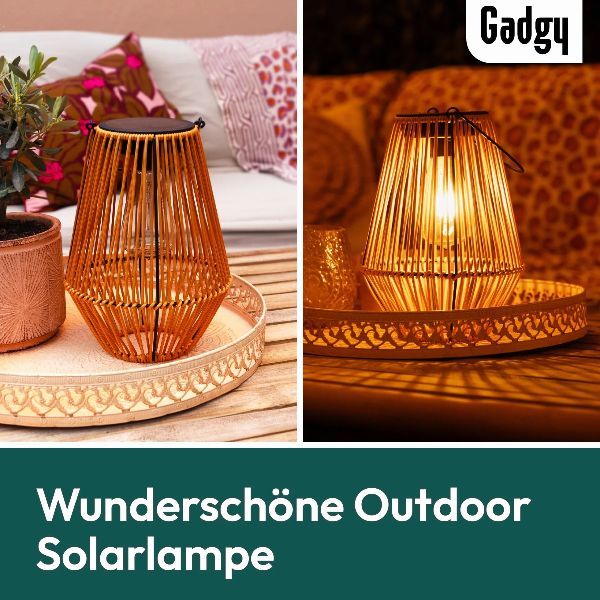 Gadgy Solarlampe für außen Garten - Wasserdichte Solar Leuchte Garten draußen - Solar Laterne für draußen Rattan Optik - Gartenleuchten solar - braun