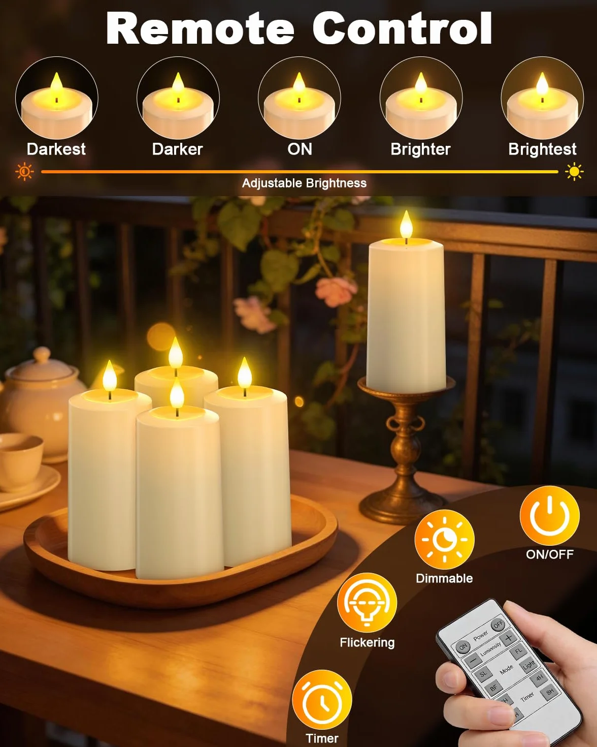 SoulBay Świece LED bezpłomieniowe USB-C wodoodporne 2 szt. z pilotem i timerem 90-200h do ogrodu