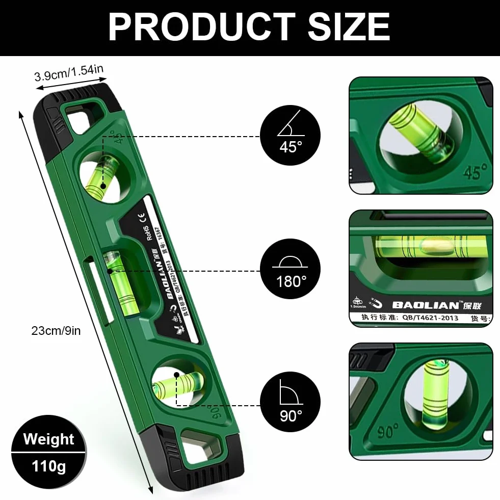 Flintronic Poziomica magnetyczna 230 mm z 3 bąbelkami 45° 90° 180° odporne na wstrząsy