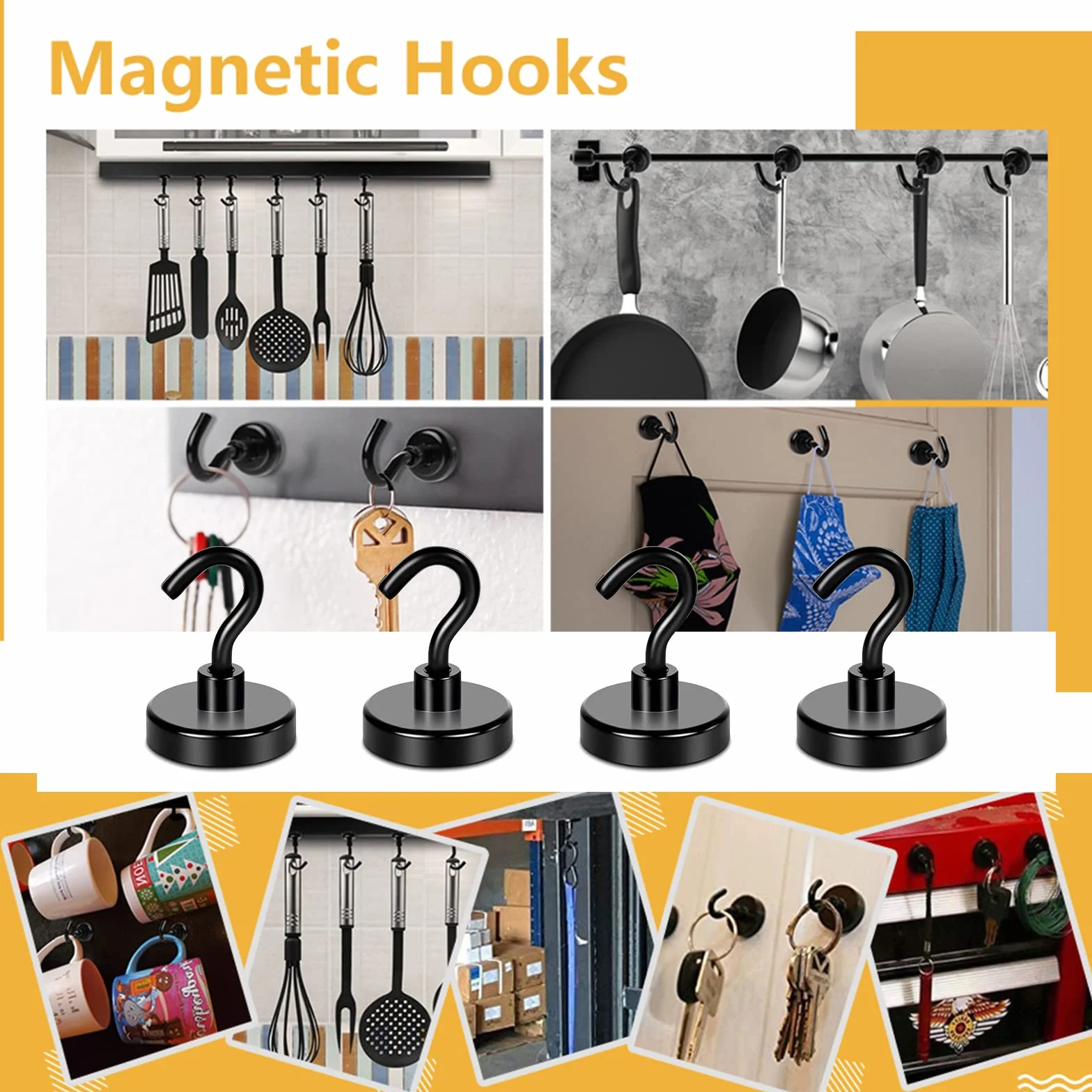 Neodymowe Haczyki Magnetyczne 8 sztuk 19 kg Czarne