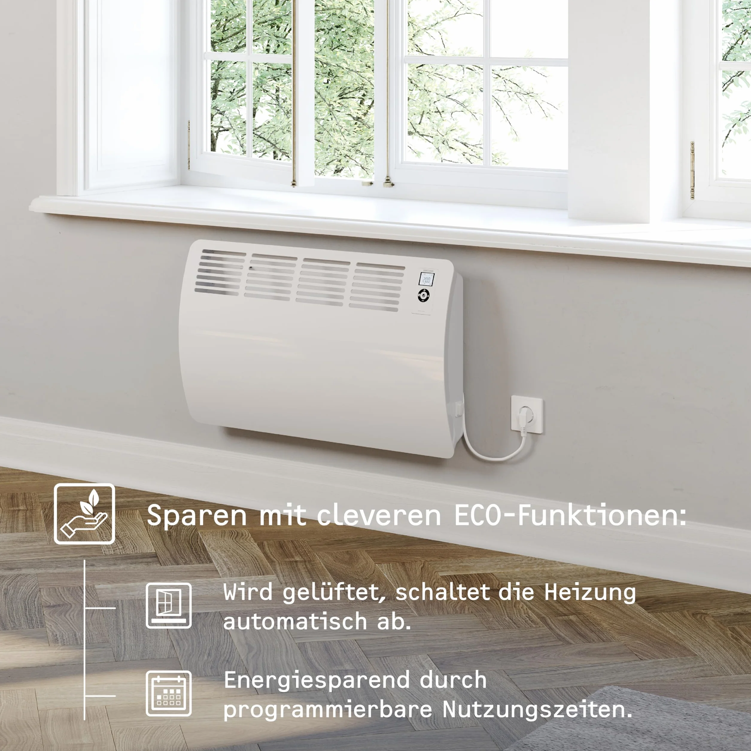 STIEBEL ELTRON Konwektor wiszący CON 10 Premium 1 kW 12 m² VDE LCD programator tygodniowy Silent Mode