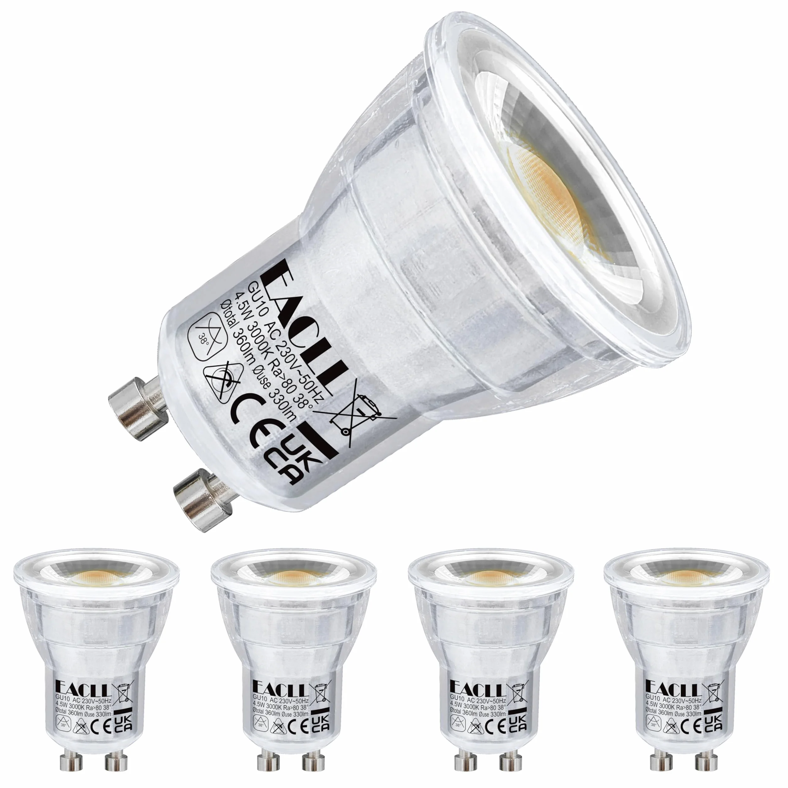 EACLL Żarówka LED GU10 4,5 W 3000 K 330 lm MR11 nieściemnialna AC 230V 38° zestaw 4 sztuk