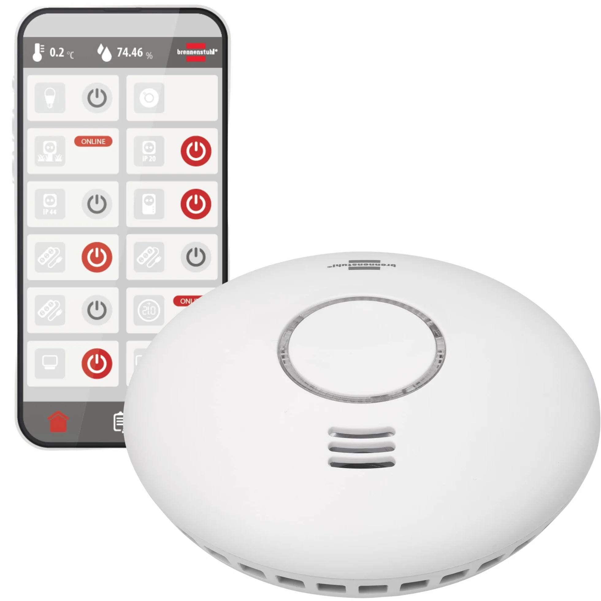 Brennenstuhl Connect WiFi czujnik dymu i ciepła WRHM01 z powiadomieniem aplikacji, 2x baterie, EN 14604