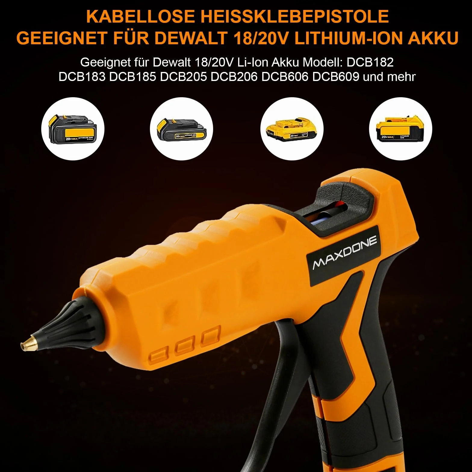 Bezprzewodowy pistolet do klejenia na gorąco Dewalt 18 V XR 100 W, pałeczki 11 mm