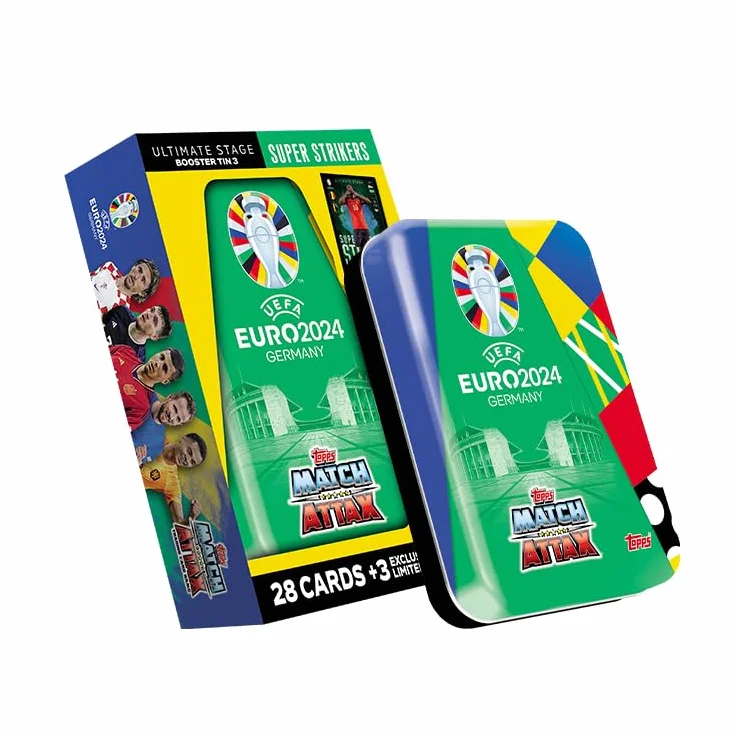 Topps Match Attax Euro 2024 – puszka Booster Tin – Super Strikers – zawiera 28 kart Match Attax EURO 2024 oraz 3 ekskluzywne karty z limitowanej edycji Super Strikers!