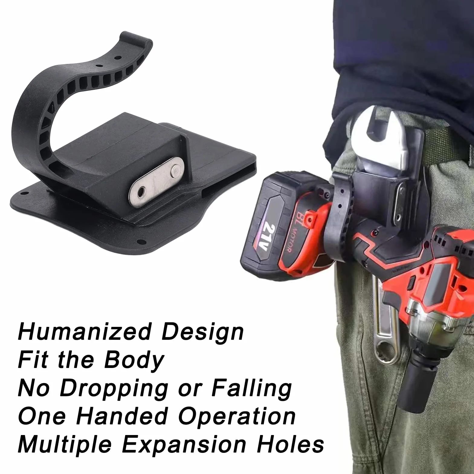 Wiertarka Holster Tool Uniwersalny Uchwyt na Pasek Wielofunkcyjne Narzędzie Holste z Liną Zabezpieczającą do Wkrętarki Udarowej Nylon + Włókno Szklane Materiał PA66 + GF30