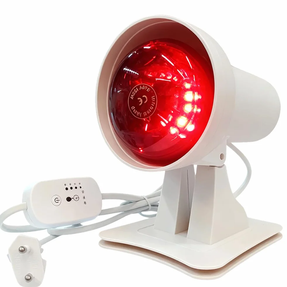 Lampa na podczerwień 150 W, czerwone światło, lampa grzewcza z timerem i regulowaną temperaturą, czerwone światło, terapia twarzy i ciała, głębokie ciepło zapobiegające zmęczeniu mięśni, regulowany