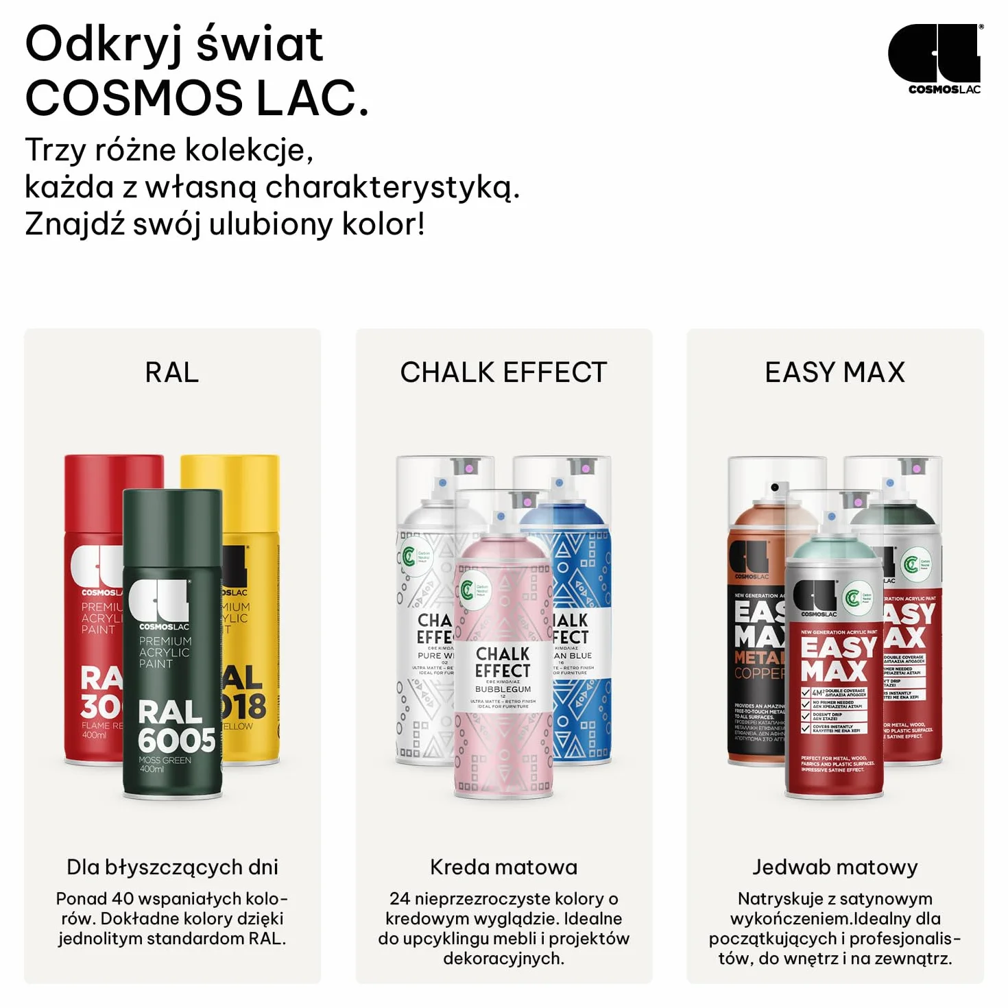 CL COSMOS LAC Lakier w sprayu matowy o dużej sile krycia – puszki aerozolowe "zrób to sam" – farba w sprayu akrylowa w sprayu (czarny, matowy)