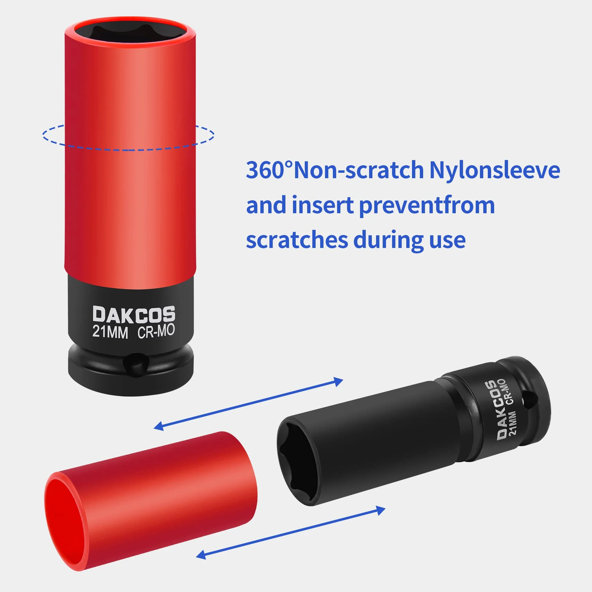 DAKCOS 3-częściowe nasadki udarowe 17mm 19mm 21mm 1/2" CR-MO długość 85mm