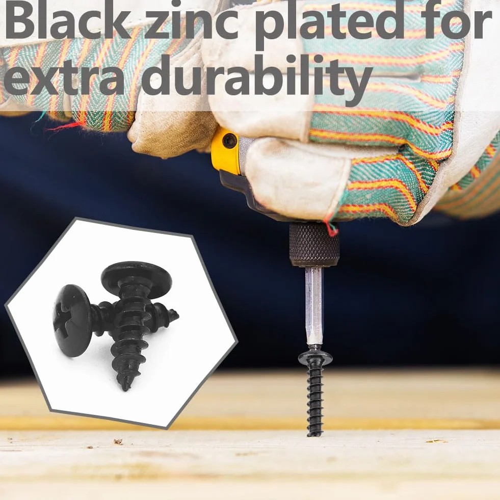 Wkręty do Drewna M3x6mm 20 szt, Czarne, Stal Węglowa, Okrągły Łeb Grzybkowy, Samowiercące
