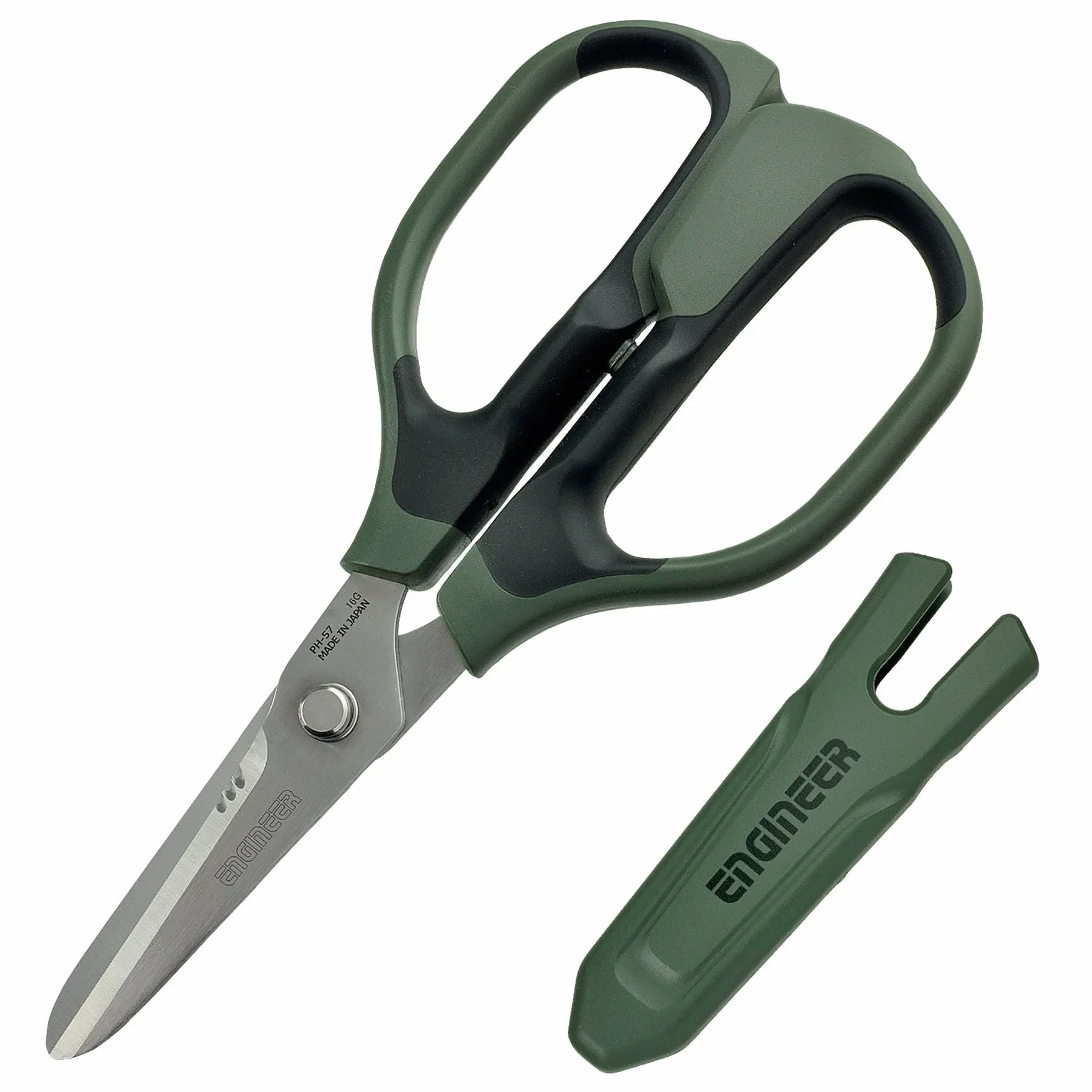 ENGINEER PH-57 Uniwersalne nożyczki z integralną osłoną palców tnie kevlar, skórę, kable, zielony