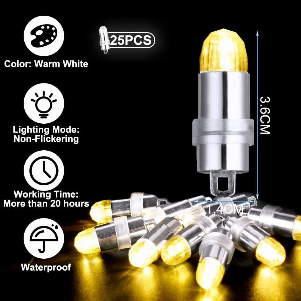 HOTUT Balon LED, ciepła biel, 25 szt. mini lampionów LED, papierowe lampiony, wodoodporność IP66, zasilanie bateryjne, DIY bezprzewodowe