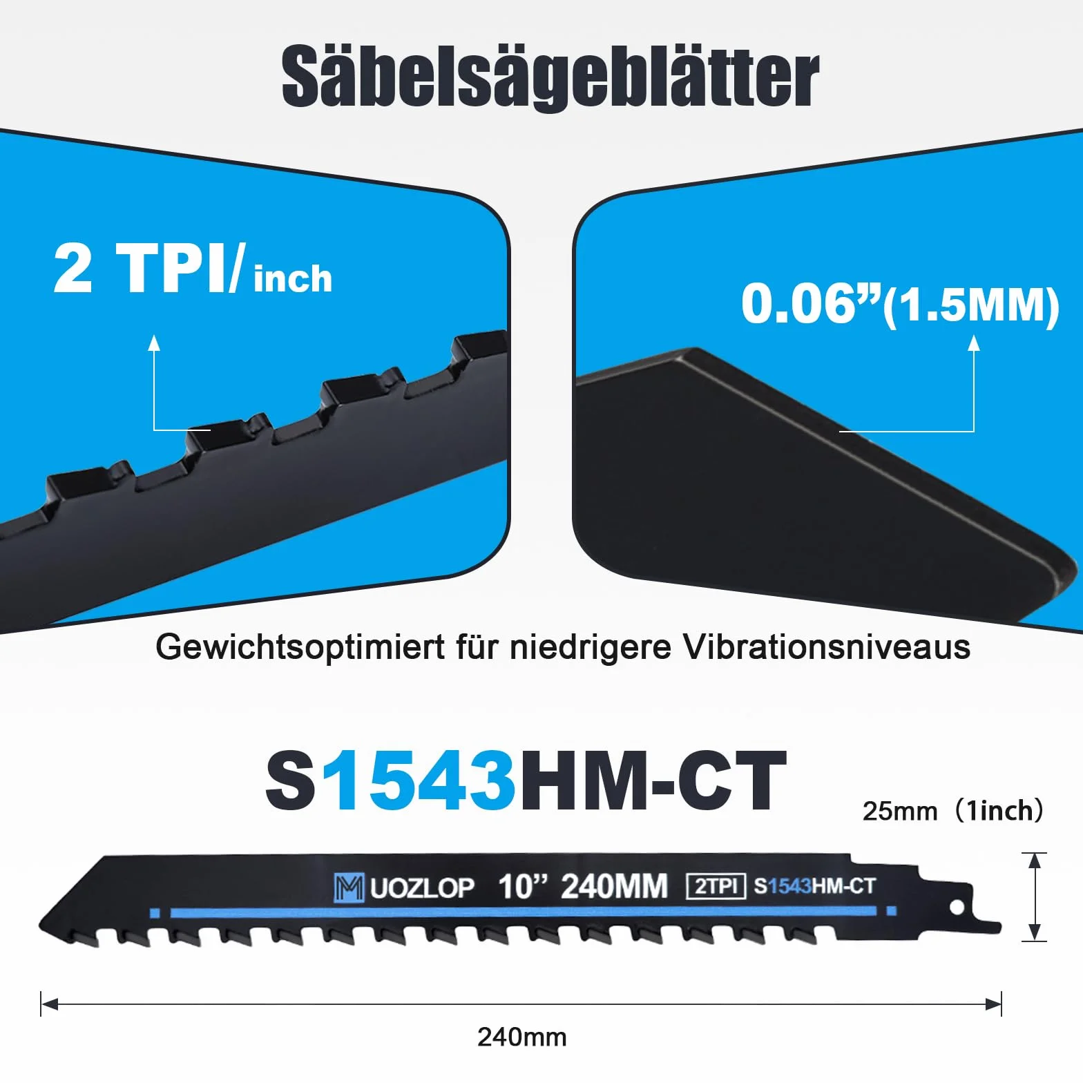 Brzeszczoty do piły szablastej 240 mm 3 sztuki z twardego metalu do cegły betonu