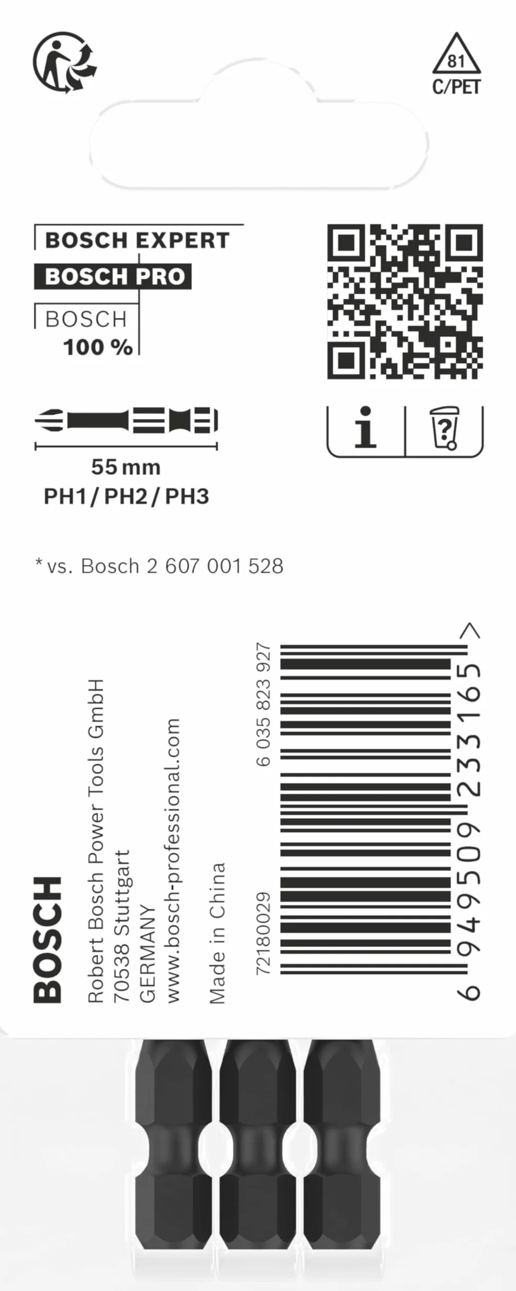 Bosch Professional Impact Control PH Set 3-częściowy bity 50 mm sześciokątny Pick and Click