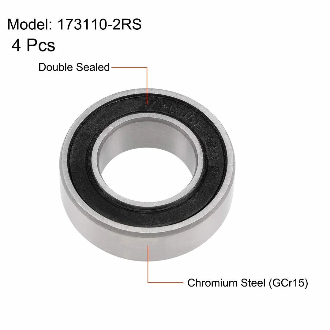 sourcing map Zestaw 4 sztuk łożysk 173110-2RS łożyska kulkowe 17x31x10mm podwójnie uszczelnione stal chromowa P0