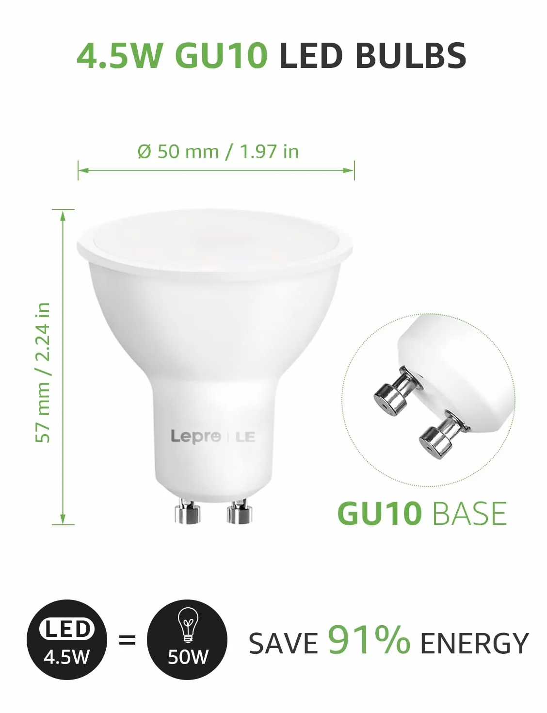 Lepro GU10 inteligentne lampy LED, Alexa, możliwość ściemniania, ciepła biel i zimna biel, żarówki LED (4,5 W = 50 W, żarówka halogenowa), kompatybilna z Alexa i Google Home, 2 sztuki