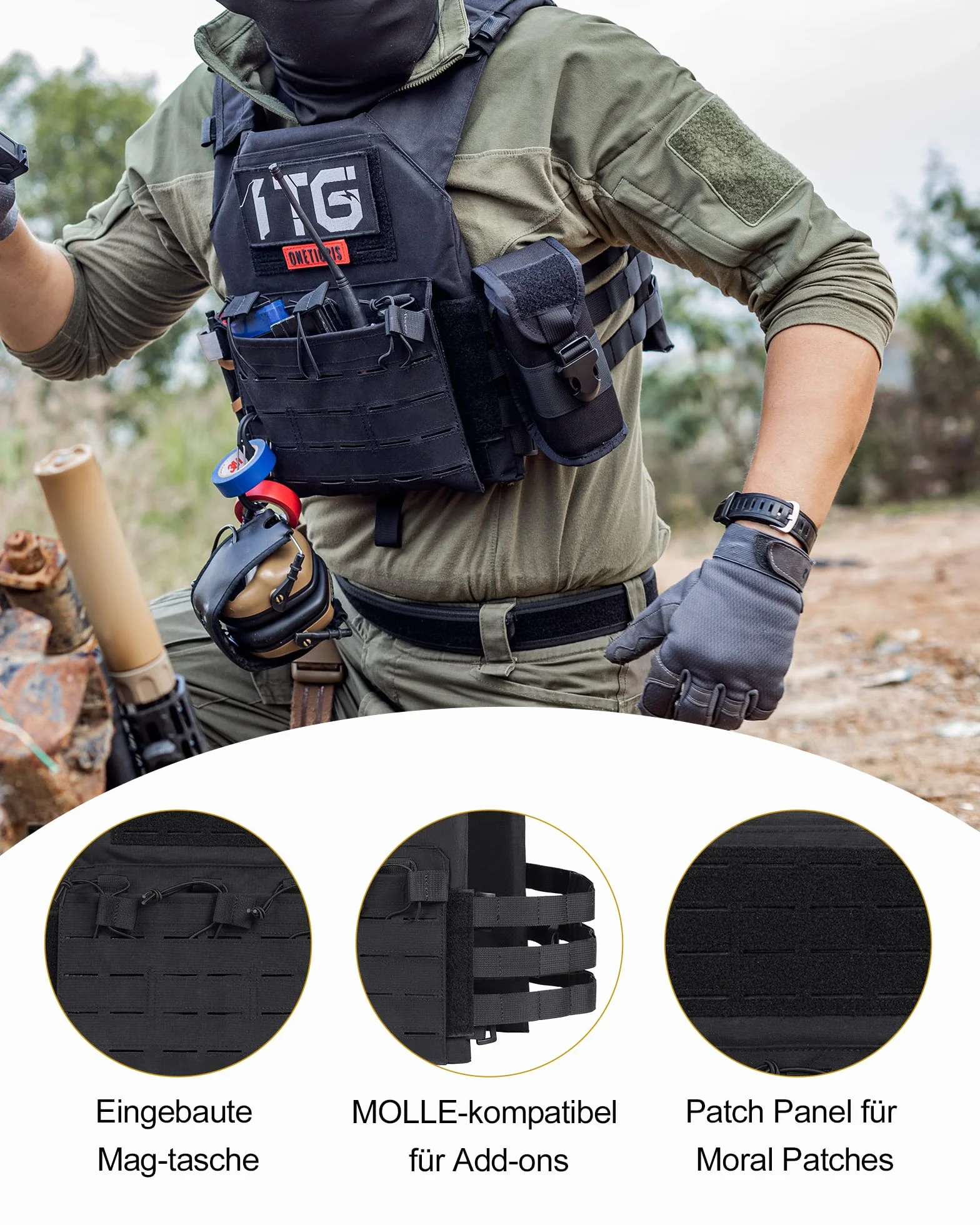OneTigris lekka kamizelka taktyczna LCPC Laser Cut Carrier, kamizelka płytowa, opakowanie wielokrotnego użytku
