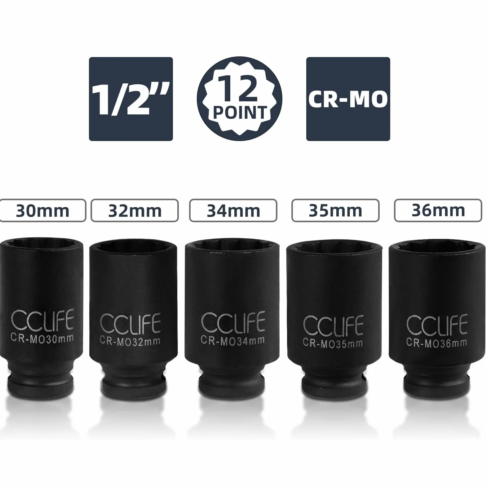 CCLIFE Zestaw nasadek udarowych 8szt SW 30-36 mm 12 Kant 12,5 mm (1/2")