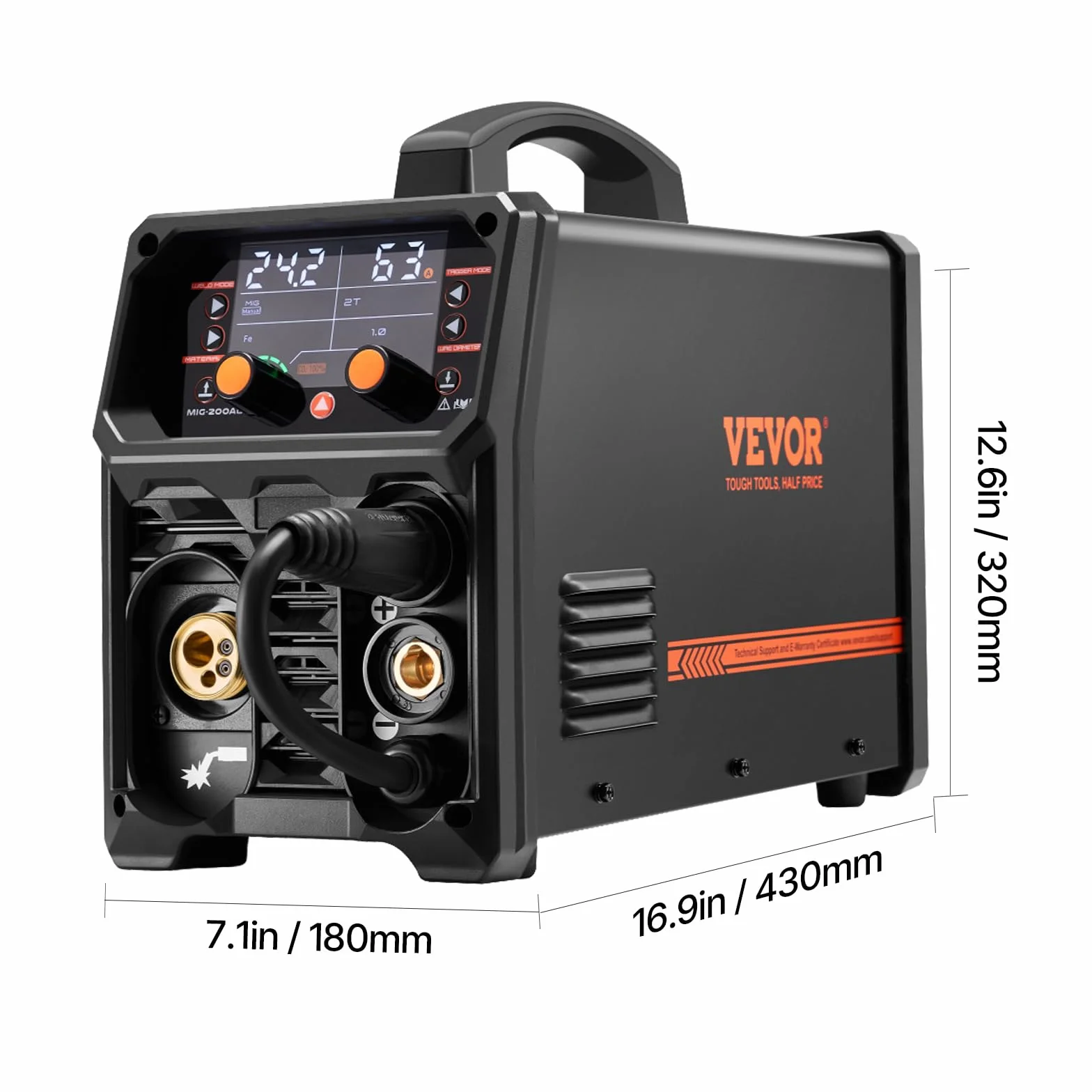 VEVOR Spawarka MIG 200 A Synergiczna Przenośna Gazowa Bezgazowa MMA 5 w 1 Inverter IGBT Wyświetlacz LCD