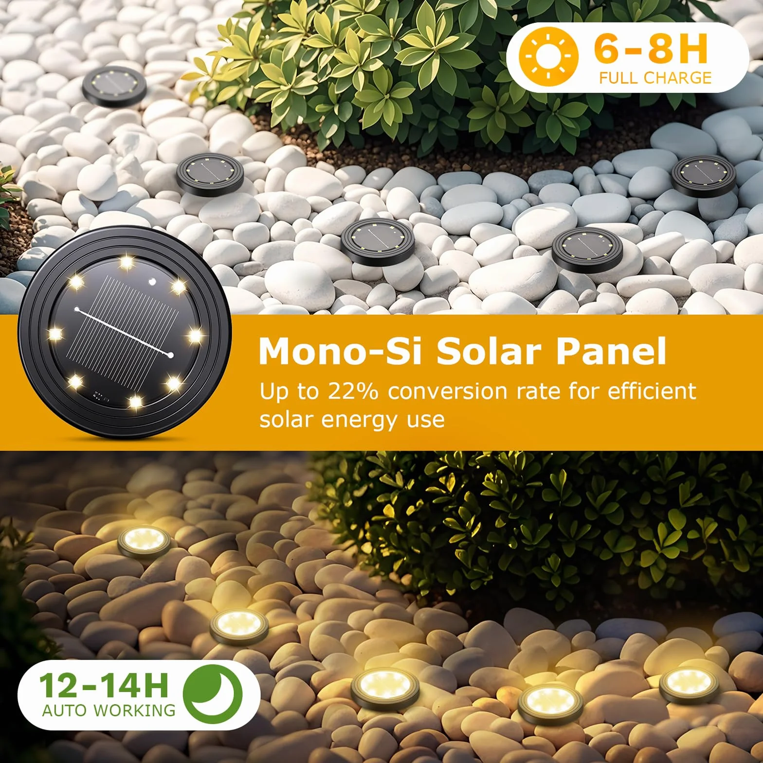 NIBSHOOM 8 sztuk zewnętrznych lamp solarnych IP68 z 8 LED, ciepłe białe do ogrodu