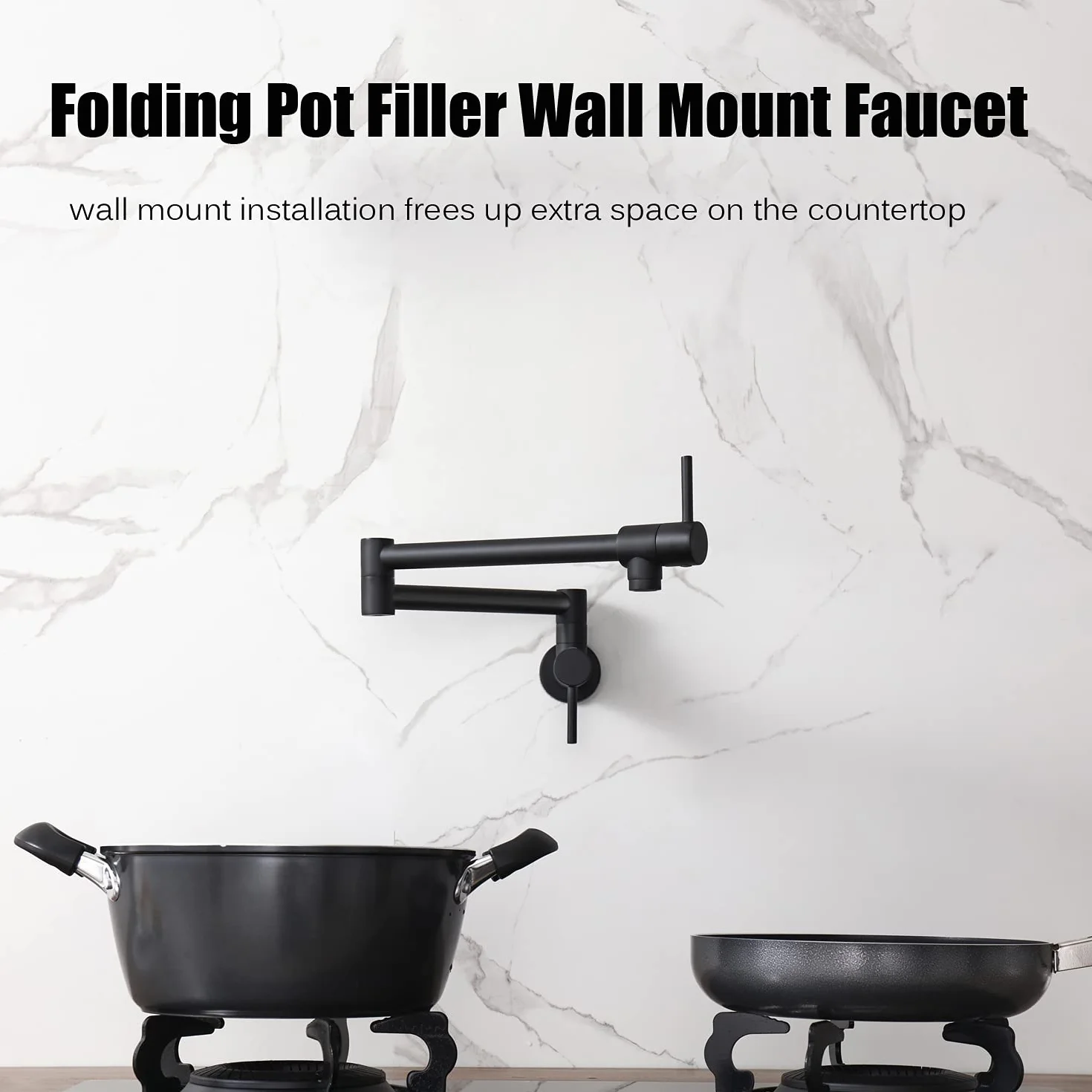 Black Pot Filler Faucet Modern Wall Mount Double Joint Swing Arm Solid Brass Kitchen Sink Faucet Matt Black