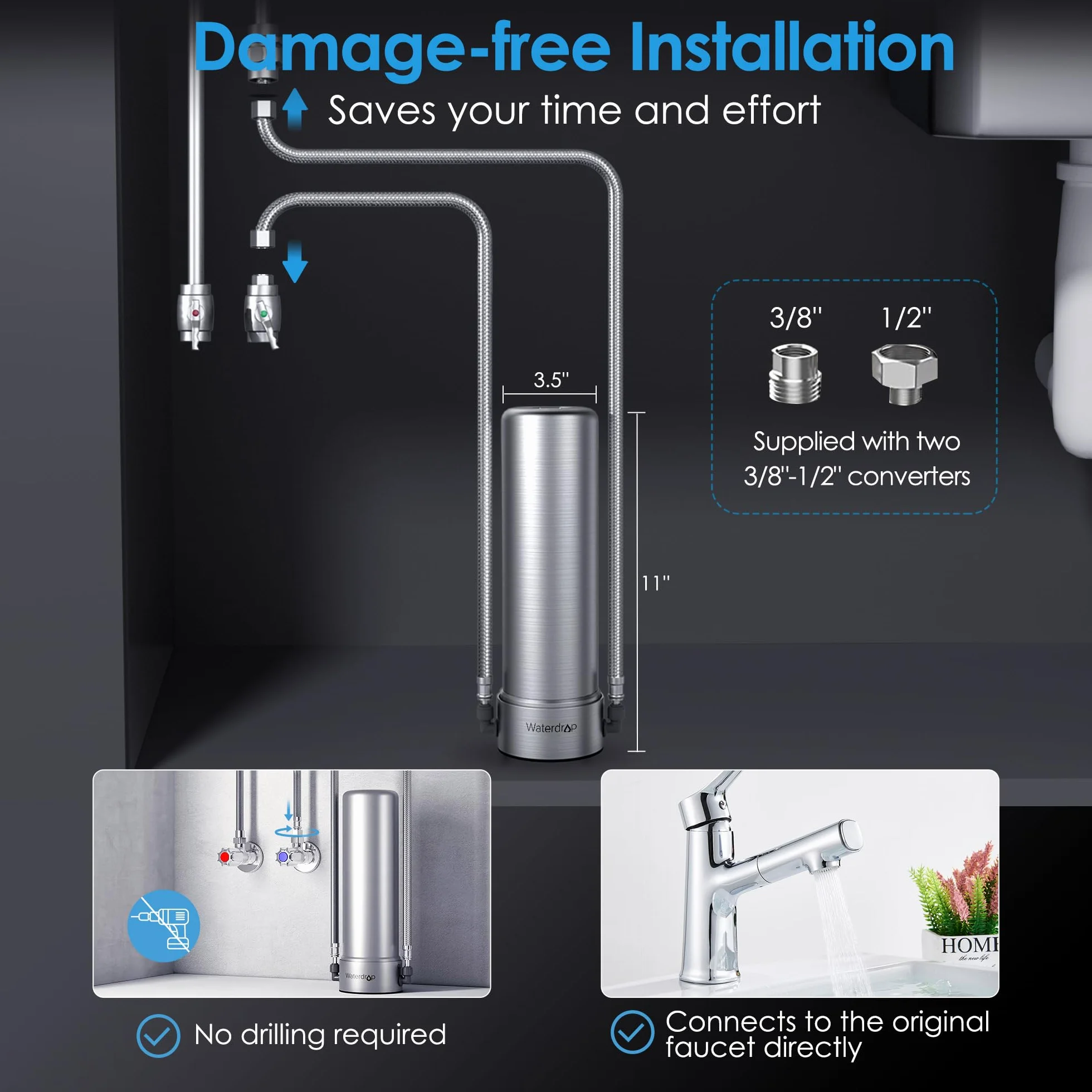 Waterdrop 10UB-MZ Remineralization Under Sink Water Filter System with Dedicated Faucet, 3/8’’-1/2’’ Connectors