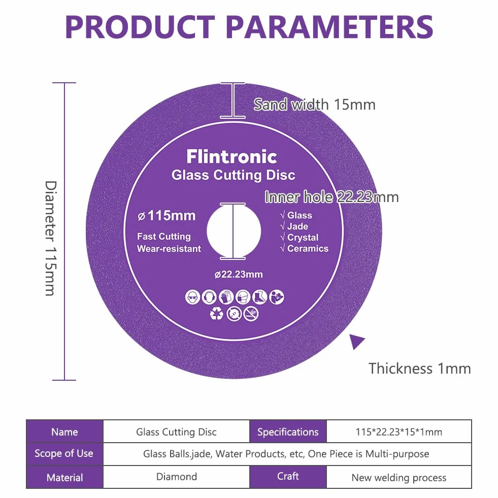 Flintronic Diamentowa Tarcza do Cięcia Szkła 115 mm do Szlifierki Kątowej